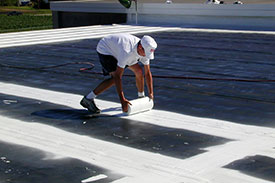 EPDM Coating Step 3 - Reinforce seams with Spunflex imbedded in Rapid Roof III or Equinox base coat.
